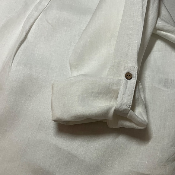 CYNTHIA ROWLEY 100% Linen Long Sleeve Blouse 3 Button Close Roll Tab Sleeves 1X - Picture 7 of 8